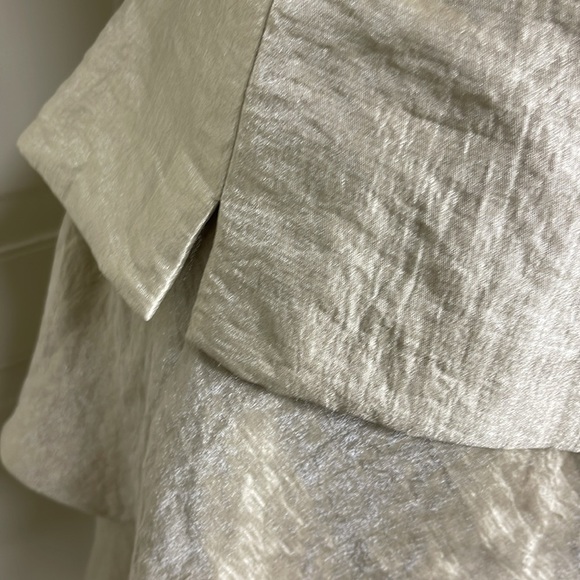 Jessica Howard 2Pc Champagne Satin Hammered Tiered Dress & Blazer Sz 16 Sheath - Picture 8 of 16